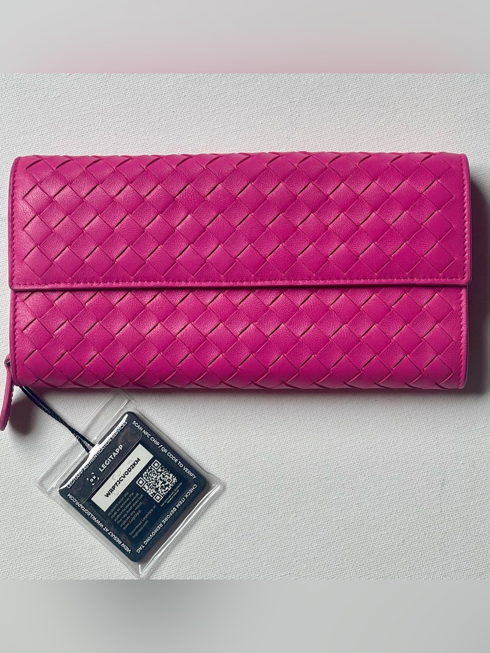 LIKE NEW BOTTEGA VENETA INTRECCIATO CONTINENTAL NAPPA LEATHER DEEP PINK WALLET